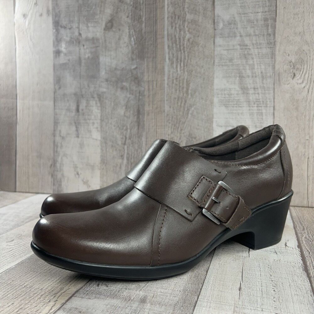 Clarks Genette Vista Women's 10 Leather Ankle Boots Pumps Buckle Dark Brown